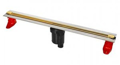 Желоб BERGES водосток напольный SUPER Slim 700 нержавеющая сталь, решетка золото глянец, S-сифон вер