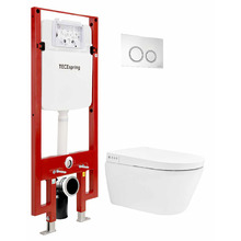 Комплект унитаза биде Tece Spring S 955799 с инсталляцией с сиденьем Микролифт и клавишей смыва Хром глянцевый