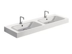 Раковина двойная Kerasan Cento 353601*1, 140 см, подвесная, керамика, по 1 отверстию для смесителя у каждой чаши, белая