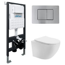 Комплект подвесной унитаз ABBER Bequem AC1100T белый с инсталляцией AC0105 и кнопкой AC0120MCH матовый хром