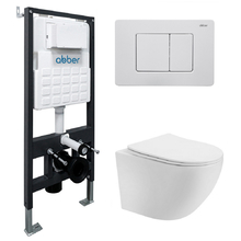 Комплект подвесной унитаз ABBER Bequem AC1100T белый с инсталляцией AC0105 и кнопкой AC0120MW белая матовая