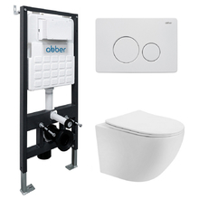 Комплект подвесной унитаз ABBER Bequem AC1100T белый с инсталляцией AC0105 и кнопкой AC0121MW белая матовая