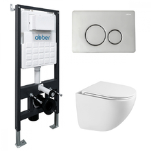 Комплект подвесной унитаз ABBER Bequem AC1131TC белый, с закрытым дном с инсталляцией AC0105 и кнопкой AC0121 хром глянцевый