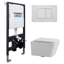 Комплект подвесной унитаз ABBER Rechteck AC1201 белый с инсталляцией AC0105 и кнопкой AC0120MW белая матовая