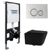 Комплект подвесной унитаз ABBER Rechteck AC1201MB черный матовый с инсталляцией AC0105 и кнопкой AC0121 хром