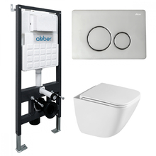 Комплект подвесной унитаз ABBER Rechteck AC1220TC белый, с закрытым дном с инсталляцией AC0105 и кнопкой AC0121 хром глянцевый