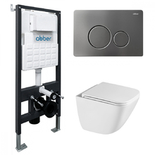 Комплект подвесной унитаз ABBER Rechteck AC1220TC белый, с закрытым дном с инсталляцией AC0105 и кнопкой AC0121NG никель