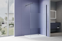 Душевая перегородка Aquatek Walk In 90 AQ.WI.090.3BL профиль Черный матовый стекло прозрачное с матовой полосой