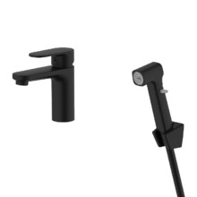 Смеситель для раковины Aquatek Ника AQ1812MB с гигиеническим душем цвет Черный матовый