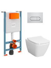 Комплект унитаз с инсталляцией, кнопкой и сиденьем микролифт VitrA Integra Square 9856B003-7207 безободковый